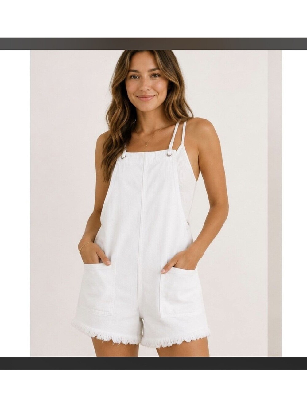 Aerie Overall Shorts Women's Small White Denim Short Beachy Boho Romper Straps